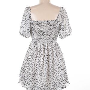 Altar'd State Smocked Puff Sleeve Mini Dress White and Black